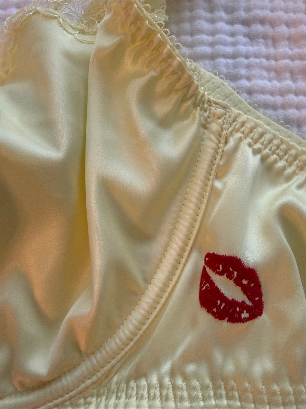 Victorias Secret butter yellow with Red Lip Detail